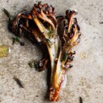 A closeup of roasted maitake mushrooms from the oven