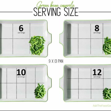 Green bean casserole serving size in a 9x13 dish: what 6, 8, 10, and 12 servings looks like.