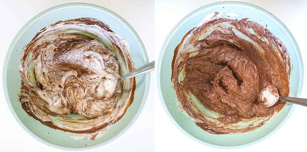 How to make a chocolate torte: folding meringue into the melted chocolate batter