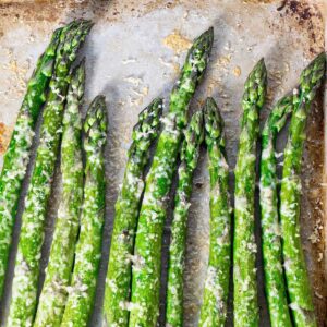 Parmesan roasted asparagus, 425F in the oven for 8 minutes