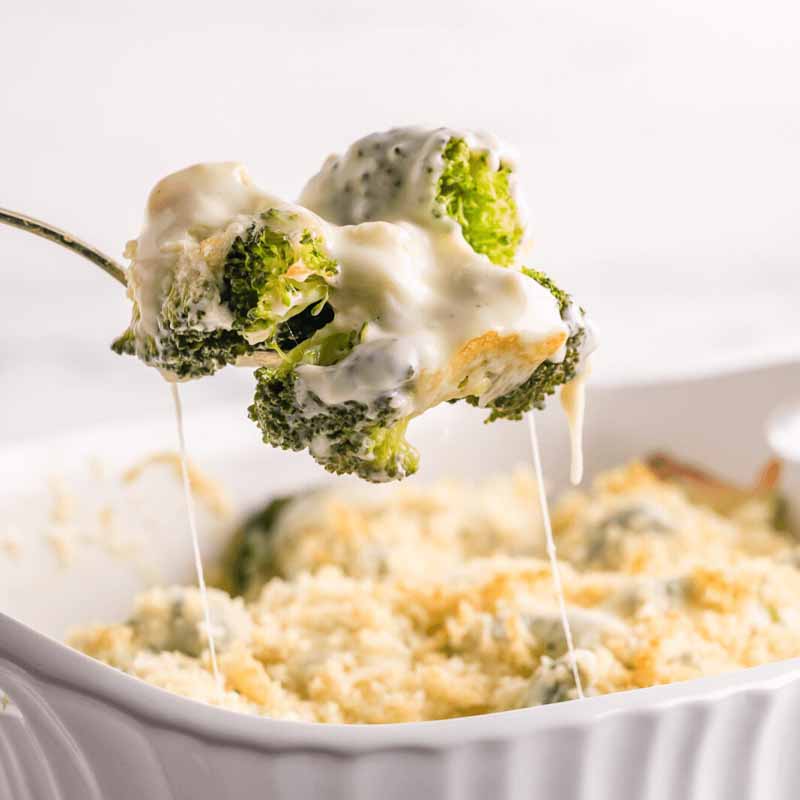 A scoop of broccoli au gratin from The Fresh Cooky