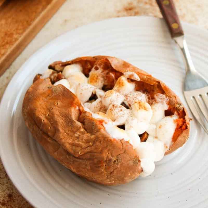 Marshmallow stuffed sweet potatoes recipe by The Cookin' Chicks