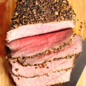 Pepper crusted roast beef instead of Thanksgiving turkey, by Like Hot Keto