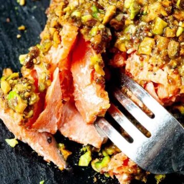 Pistachio crusted salmon for Friendsgiving, by Chew Out Loud