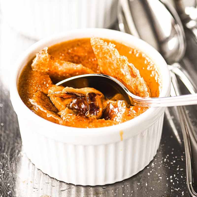 A pot of maple bourbon pumpkin creme brulee, a Friendsgiving recipe from The View From Great Island