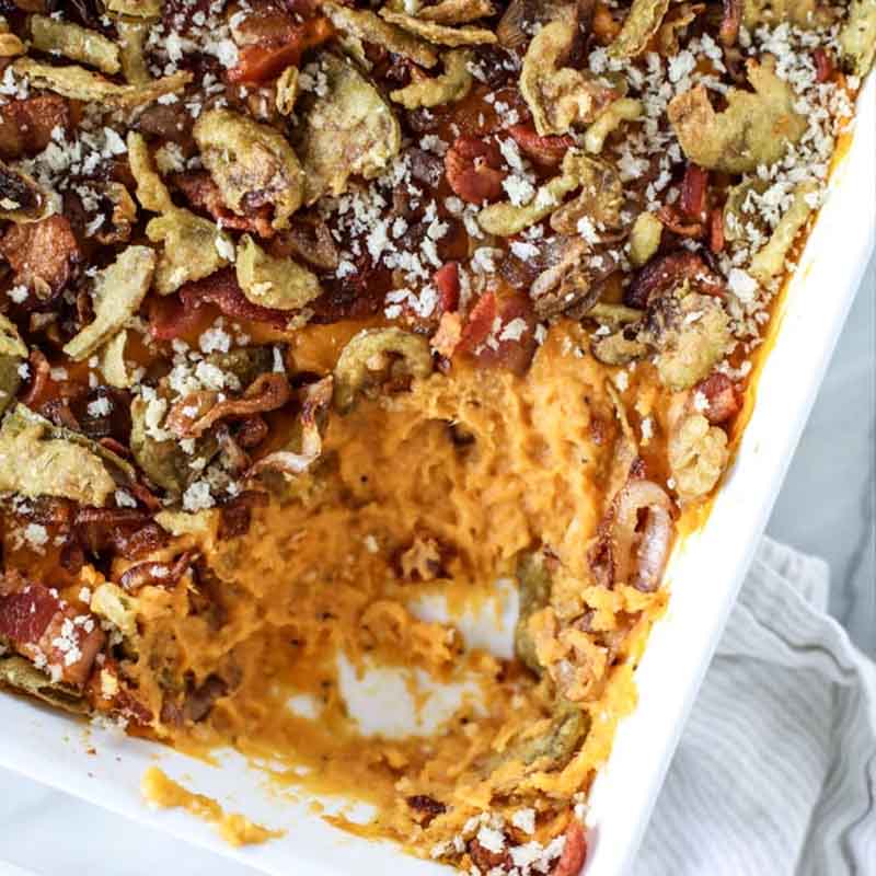 A savory sweet potato casserole alternative recipe for Friendsgiving.