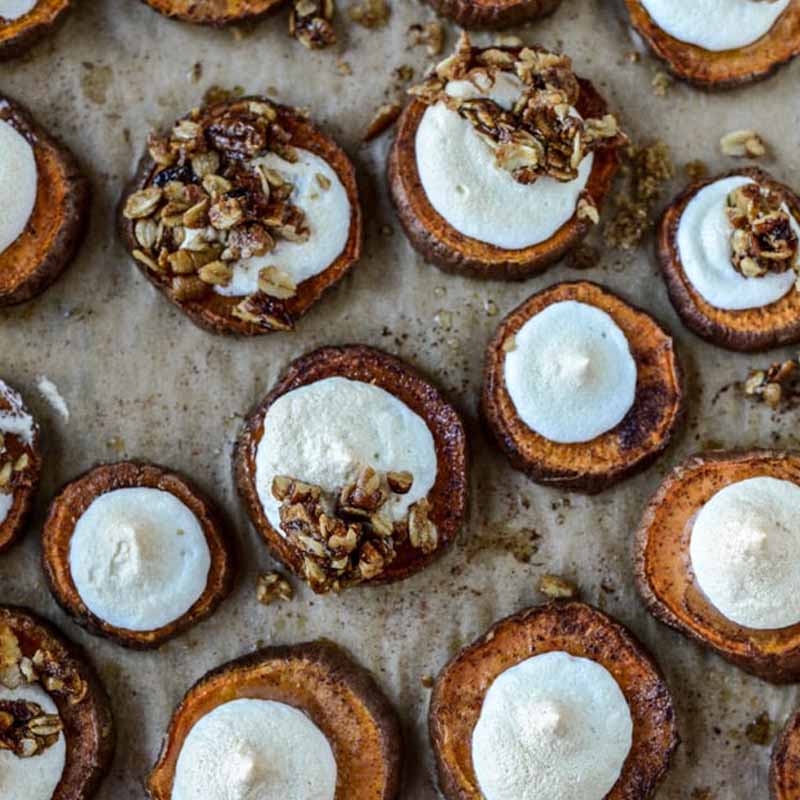 Sweet potato bites with oatmeal cookie crumble, a Thanksgiving alternative recipe by How Sweet Eats