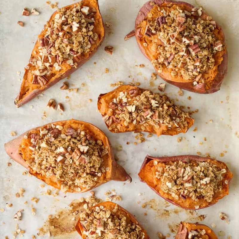 Twice baked sweet potatoes recipe for Friendsgiving by Feel Good Foodie