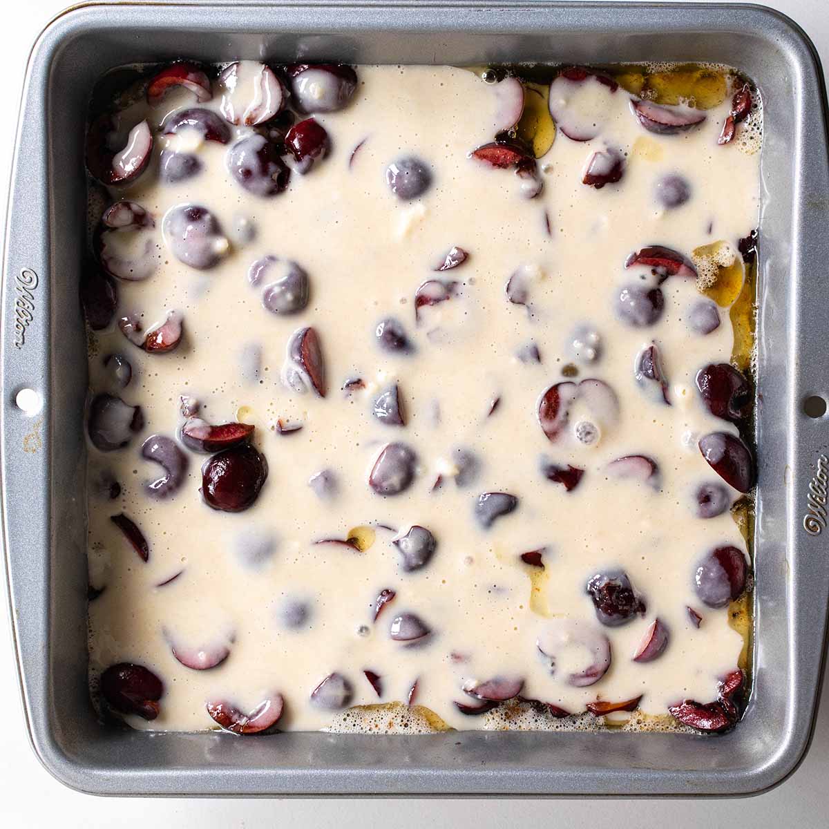 Cherry cobbler ready to bake in the oven.
