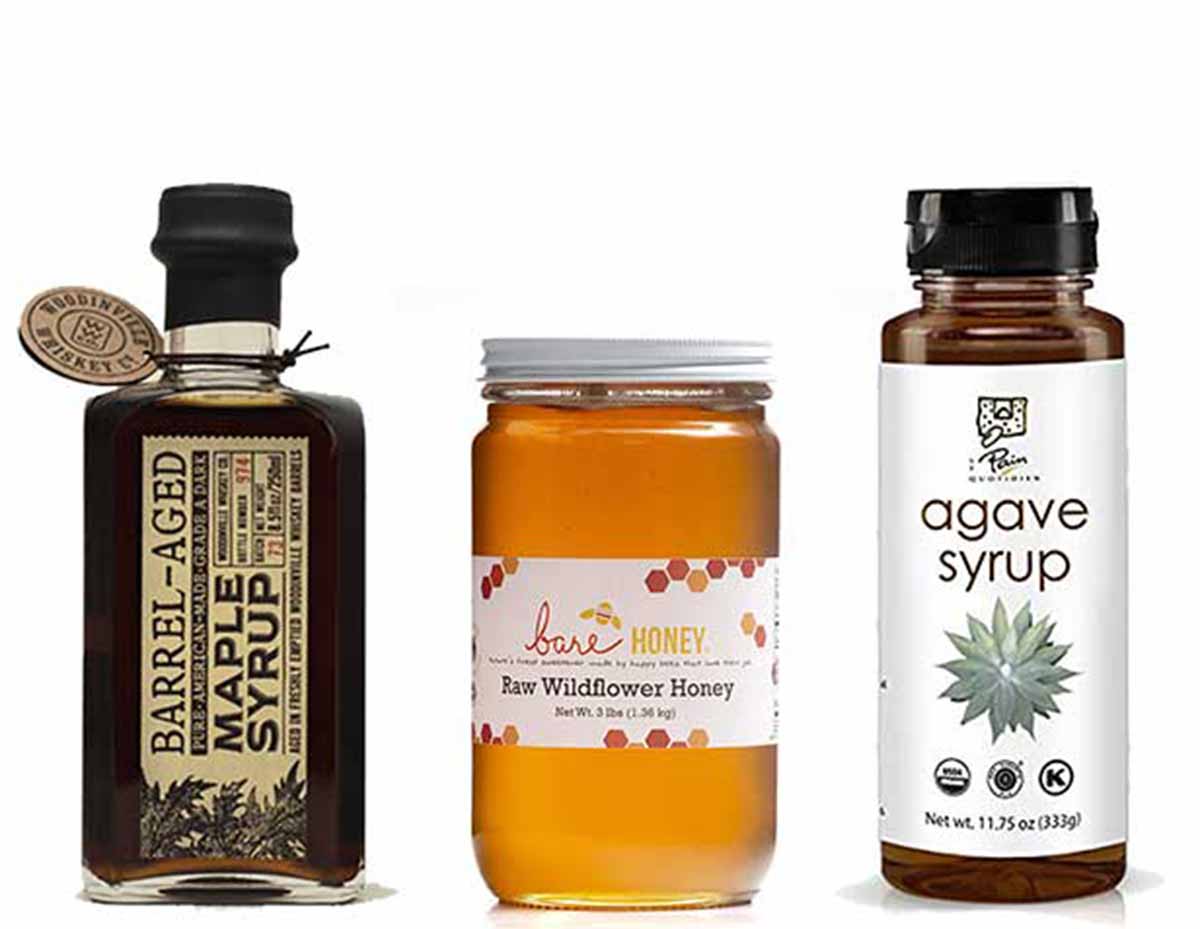 Sweeteners for making the vinaigrette, including maple syrup, honey, and agave syrup.
