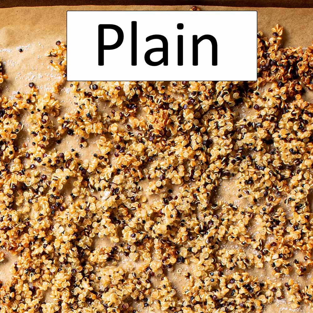 Plain roasted quinoa that turns crispy in the oven without any olive oil.