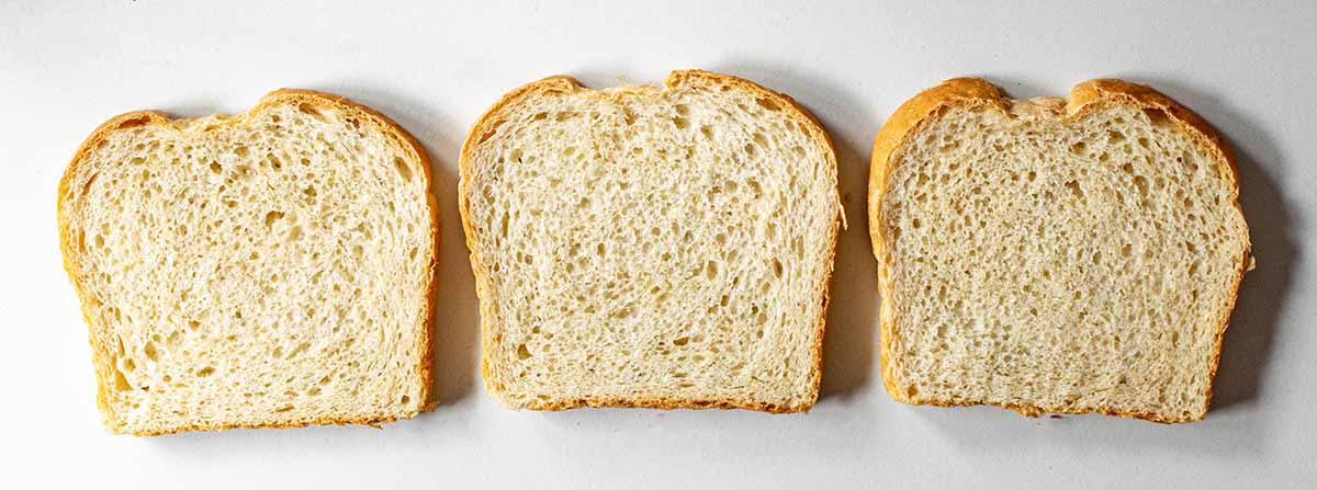 Three pieces of thin-sliced bread to make a club sandwich.