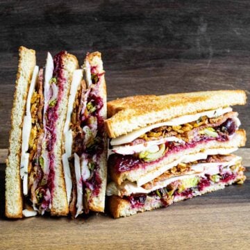 A club sandwich made with Thanksgiving leftovers.