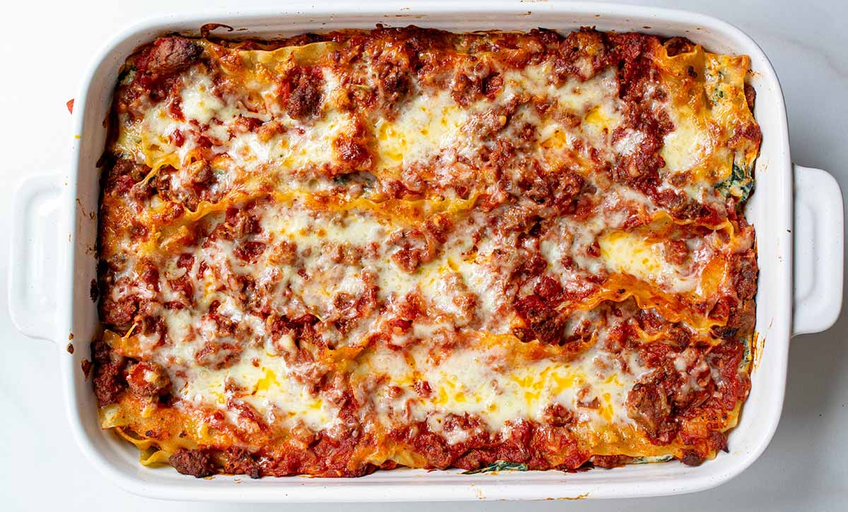 Lasagna that's rested for 15 minutes after baking.